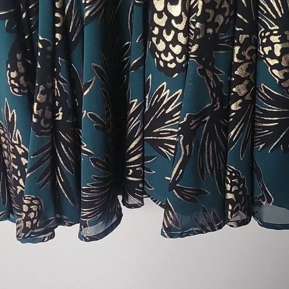 NWT Maison Jules Fit Flare S Dress Gold Pineapple Print Green Teal Retro Girly - Picture 10 of 10